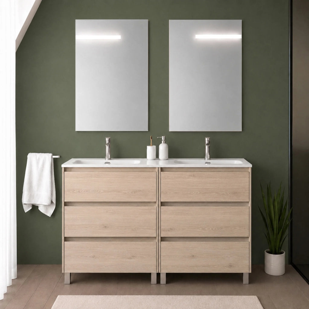 Mobile bagno a terra 120 cm rovere bali sei cassetti e doppia vasca Gaya
