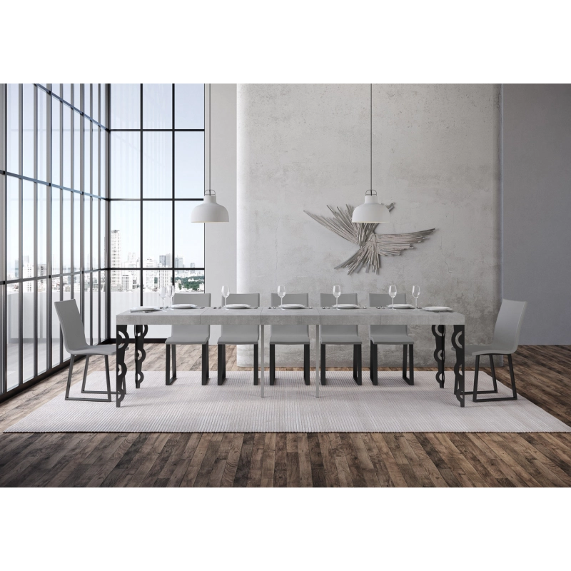 Consolle allungabile 90x40/300 cm Karamay Premium telaio Antracite - Cemento