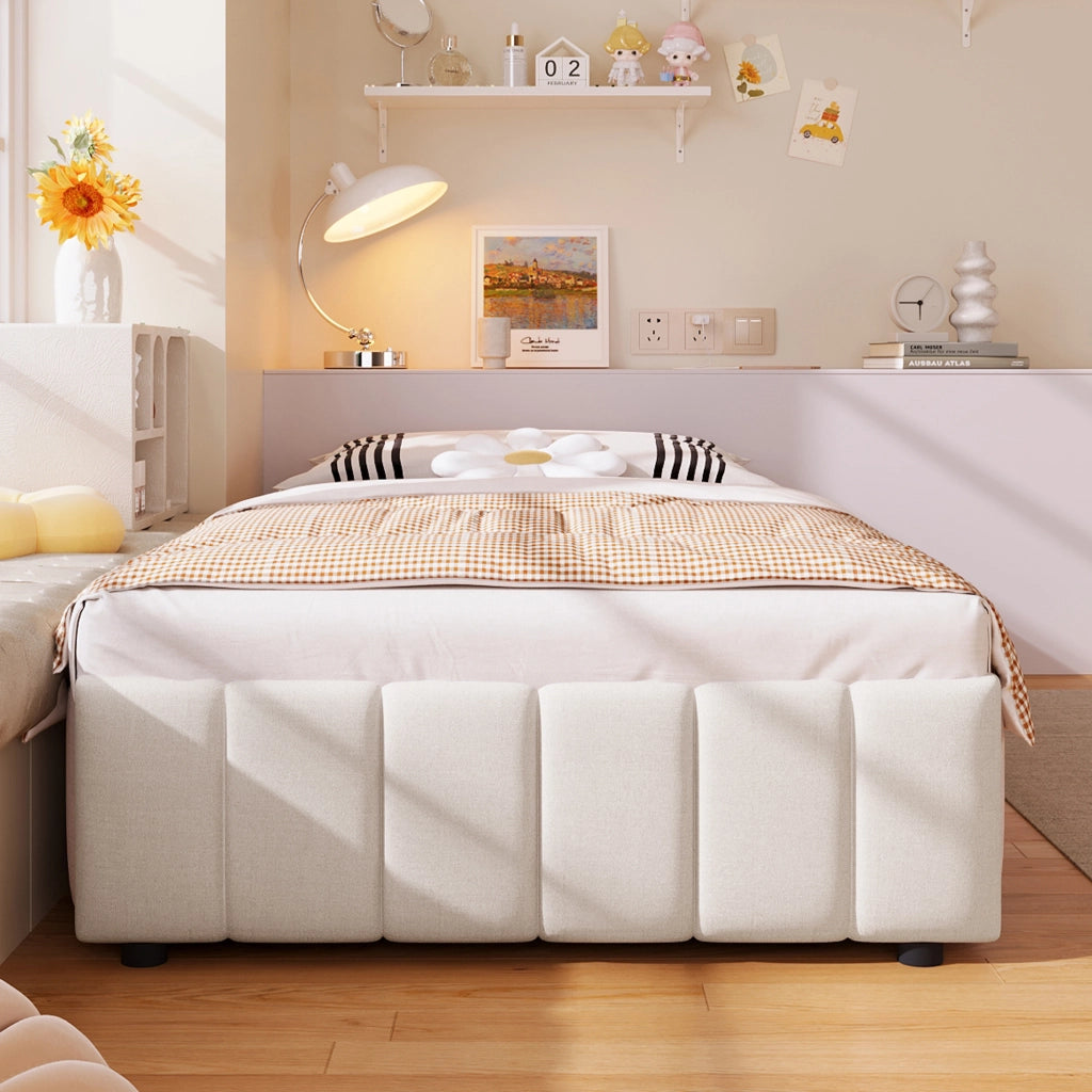 OKWISH Letto Contenitore 90×200 cm, Letto Singolo con Contenitore, Sistema Idraulico e Design senza Testiera, senza Materasso, Beige