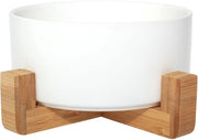 Piatto per cibo in ceramica con supporto in bambù per cani e gatti, piatto per cibo elevato per una posizione confortevole durante il pasto e la bevanda, opzioni, capacità 850 ml (bianco)