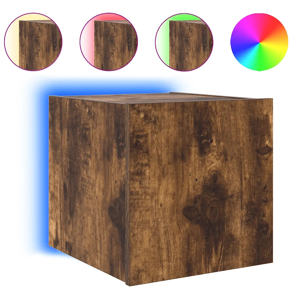 Mobile TV a Parete con Luci LED Rovere Fumo 30,5x35x30 cm