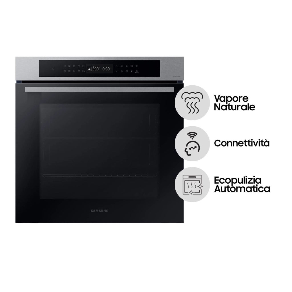 Samsung NV7B4040VBS Forno Elettrico Multifunzione da incasso a Vapore Capacita' 76 Litri Classe Energetica A 20 Programmi Wi-Fi Vocale Assistente 59,5 cm Nero-Acciaio Inossidabile