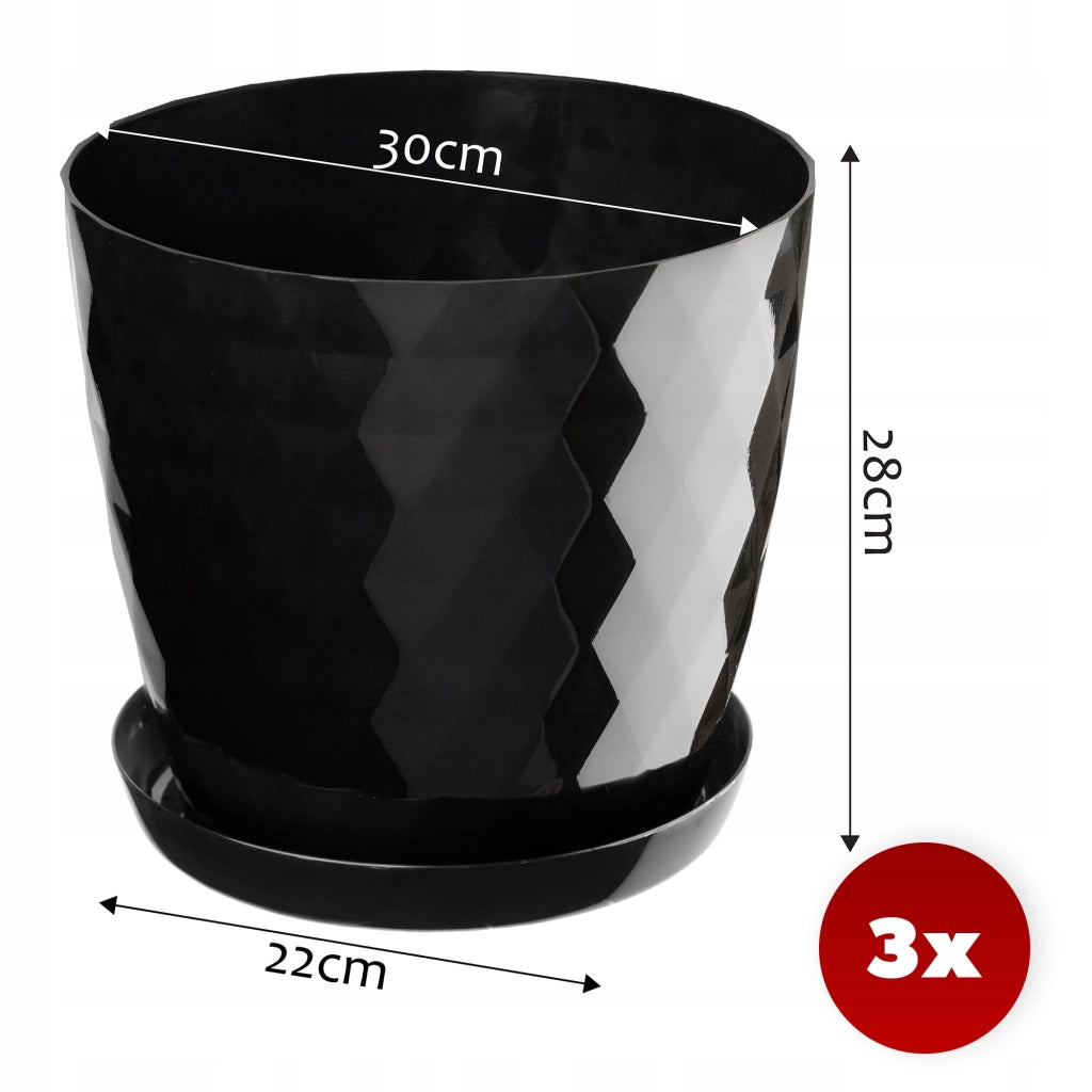 Vaso da fiori KADAX, fioriera, coperchio, 30 cm, supporto per fiori, plastica nera, 3 pezzi.