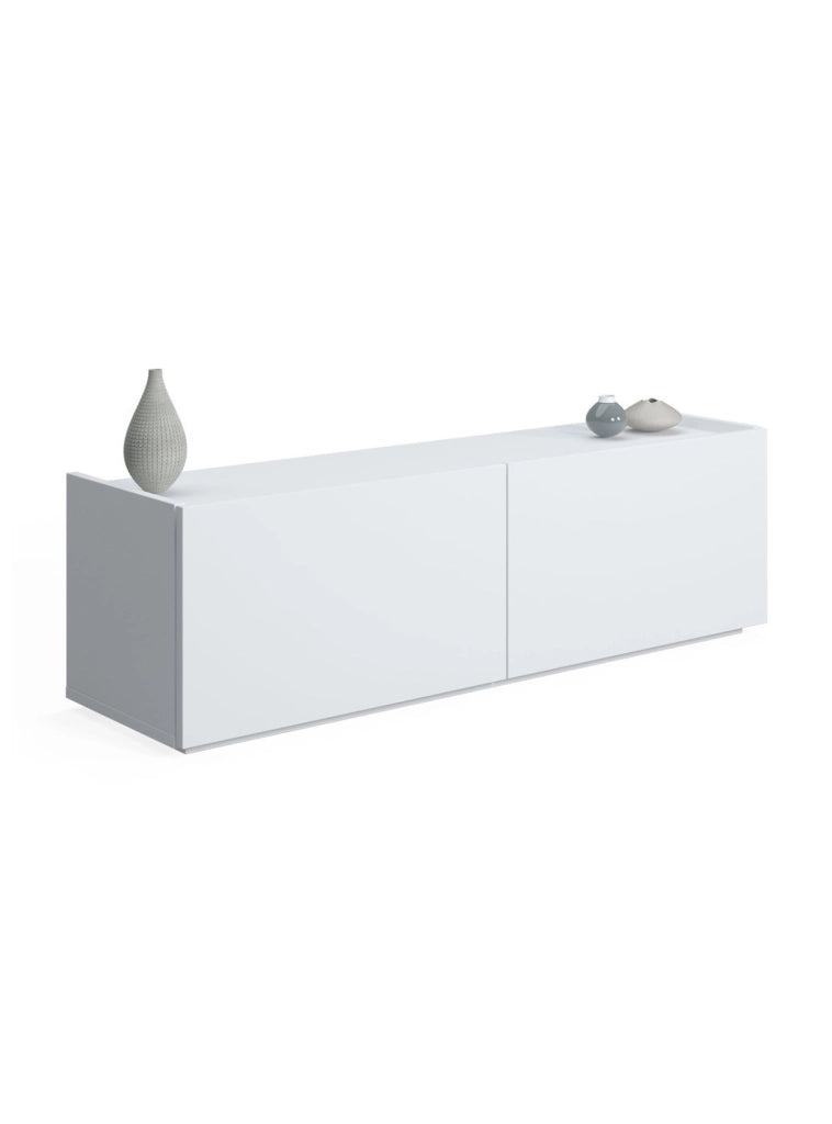 Mobile da soggiorno porta TV con due ante a 0, cm 119 x 35 x 37, colore bianco