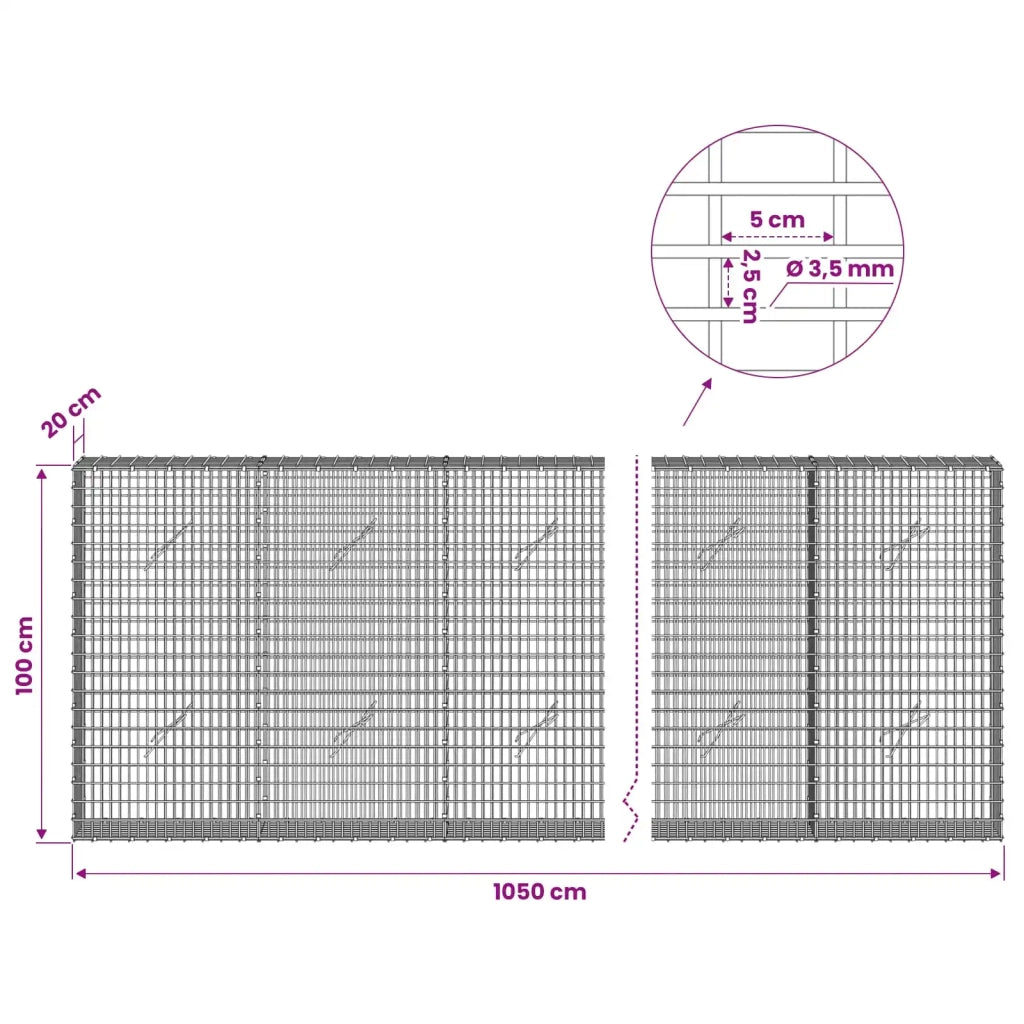 Gabione con filo da 3,5 mm e rete da 5x2,5 cm 1050x20x100 cm 3461679