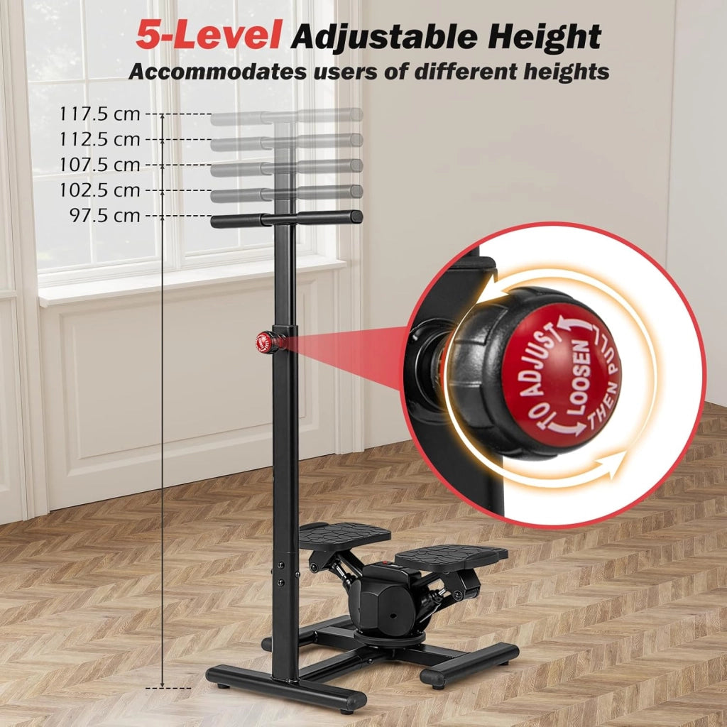 Step Fitness Casa, Stepper Idraulico con Manubrio Regolabile in Altezza, Schermo LCD, Pedali Antiscivolo, Attrezzatura Cardio per Allenamento Corpo, Esercizio