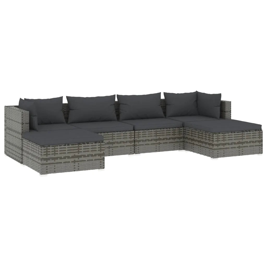 Set Divani da Giardino 6 pz con Cuscini in Polyrattan Grigio cod mxl 40409