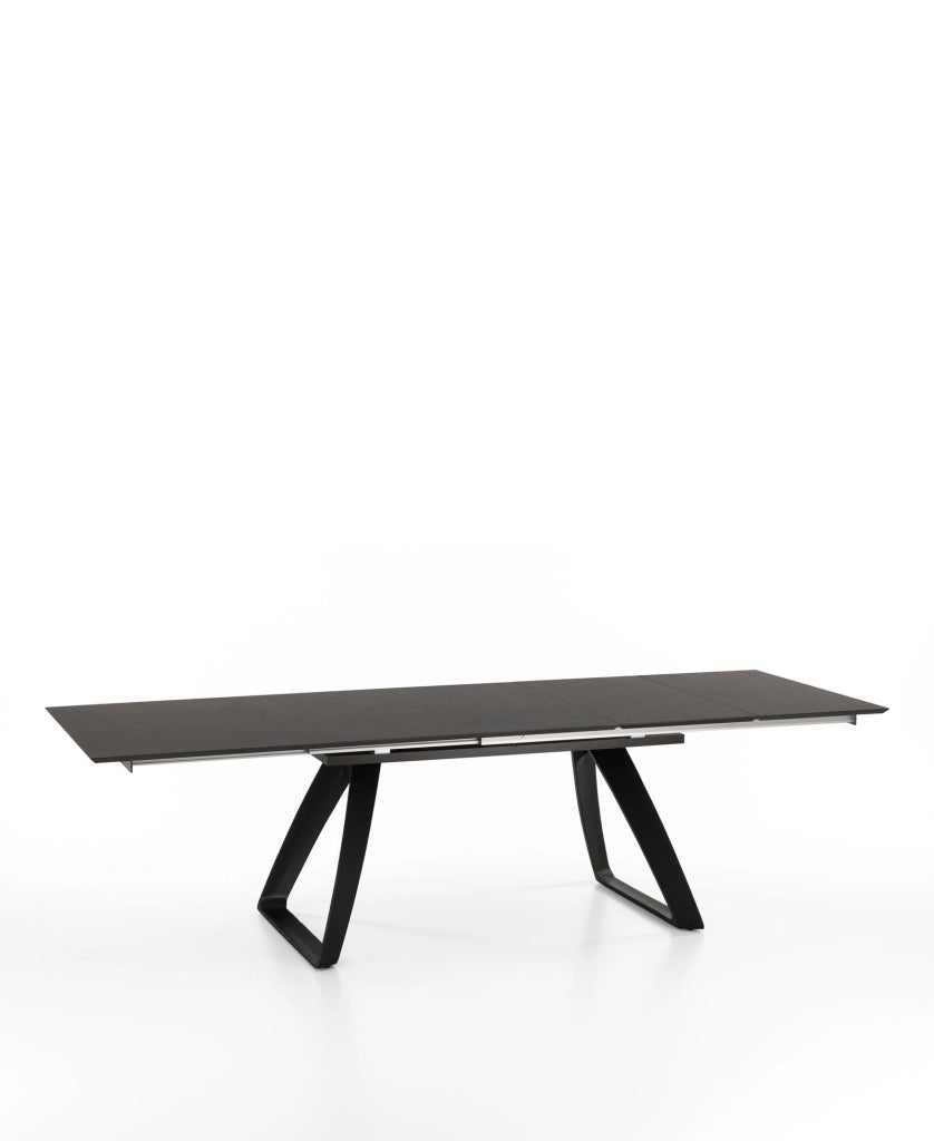 Tavolo Allungabile Barret Grigio Scuro 170/270x90 cm in HPL su MDF con Gambe in Metallo Verniciato Nero - Design Moderno Funzionale