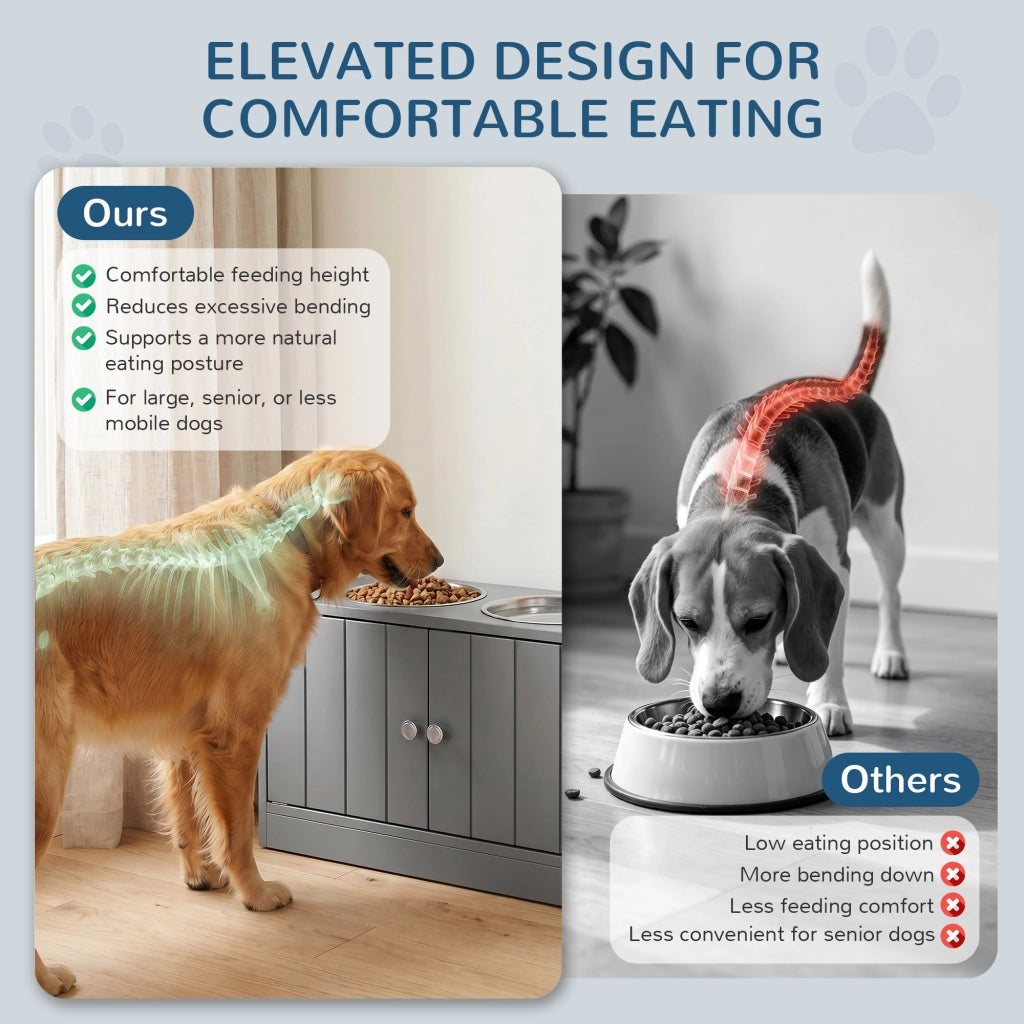 Mangiatoia per Cani 2 Ciotole 2000ml con Ripiano ¨C zephmum ¨C Grigio 60x30x35.5 cm