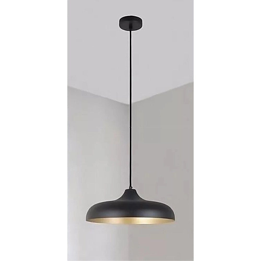 Trade Shop - Lampadario A Sospensione Design Moderno E27 Paralume In Ferro Cupola Nero Oro 33320 -