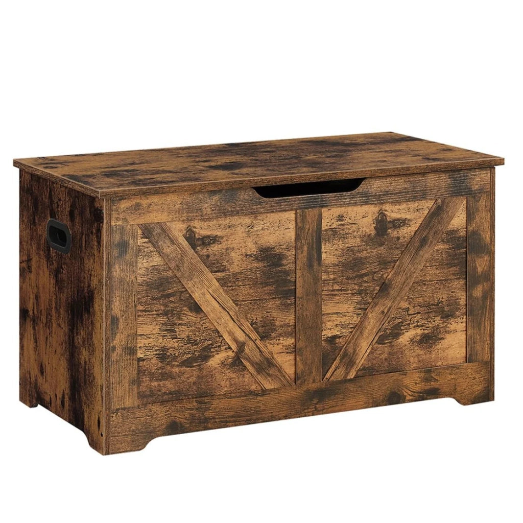 Cassapanca portaoggetti da interno scarpiera pouf panca portaoggetti per giocattoli per bambini con cerniere di sicurezza stile fienile 100 x 40 x 46 cm marrone rustico 12_0005141