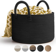 Cesto Grande di Lenzuola in Cotone - 32L - Cestino di Deposito - Nero - D40 x H25 CM
