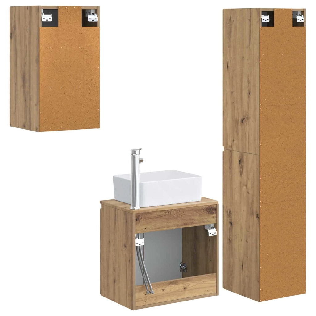 Set di mobili per il bagno 3 pz Rovere Artigianale 3406082