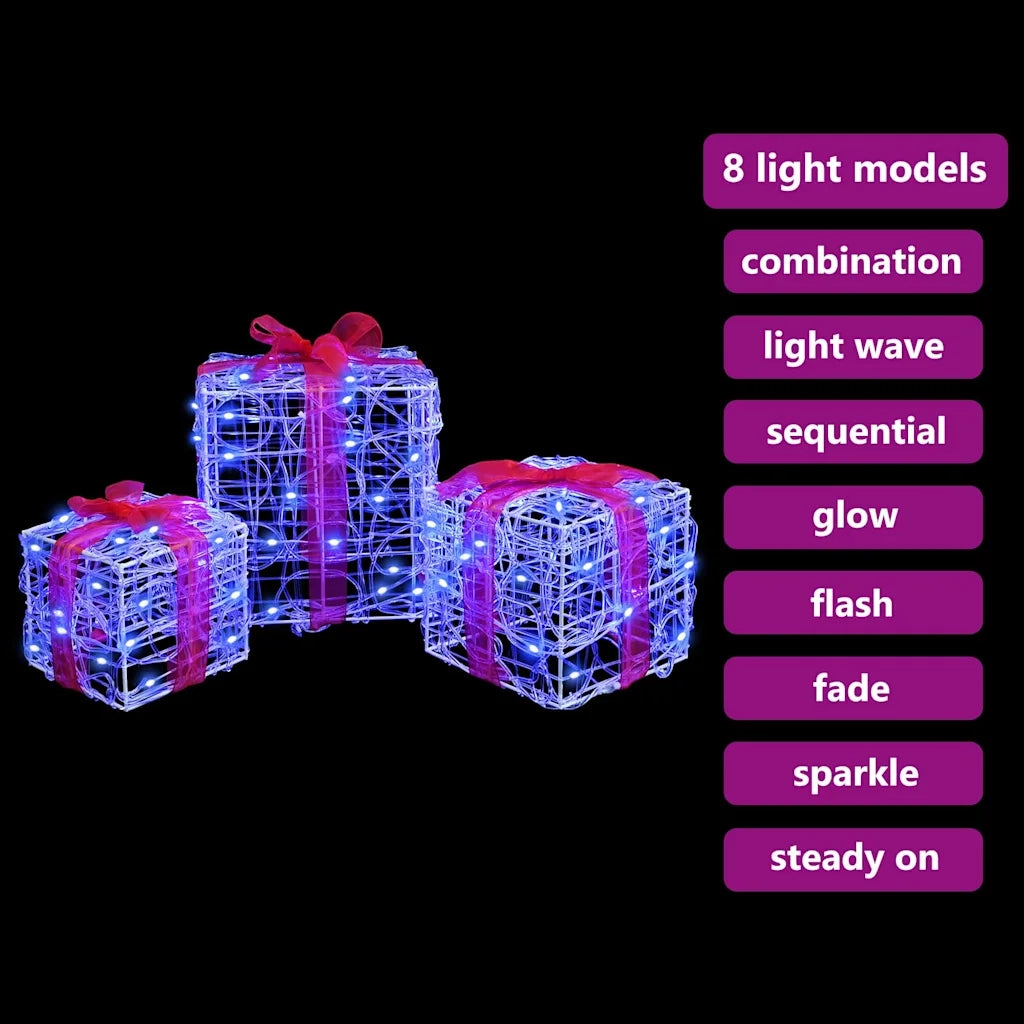 Scatola Regalo 3 pz 60 LED Blu 20 x 20 x 20 cm Acrilico 42019093