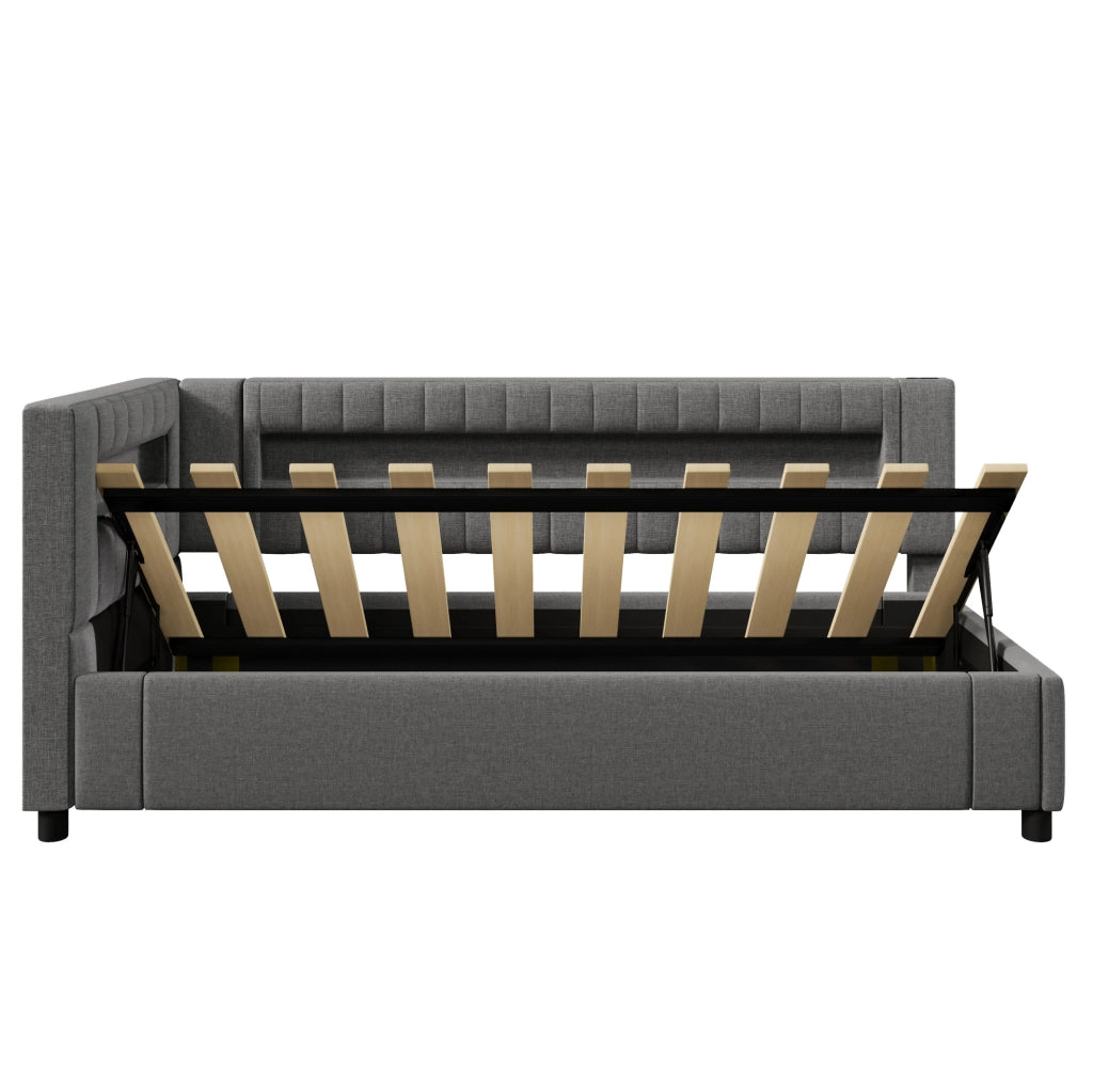 Letto contenitore 90x200 cm con LED, USB e porta Type-C