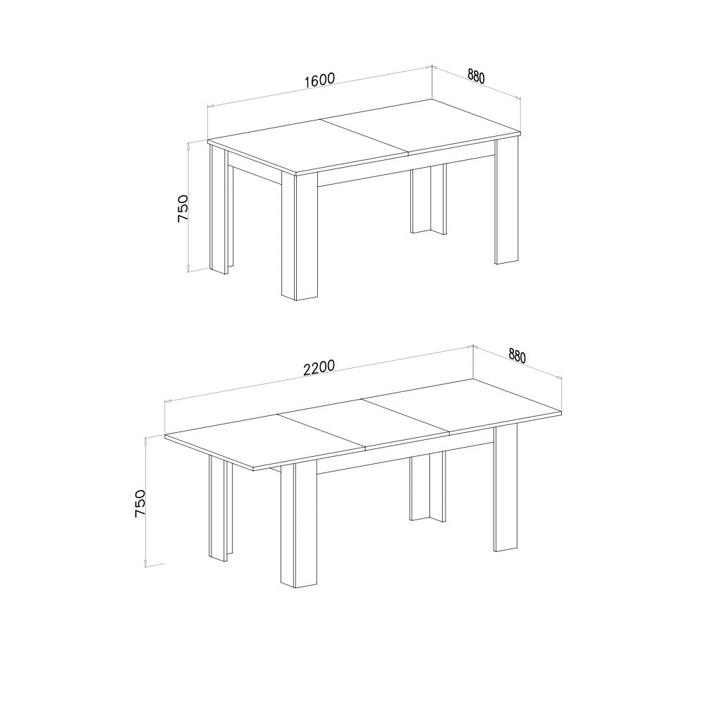 Tavolo rettangolare allungabile Anthony pino bianco e piano rovere 160x88x75H