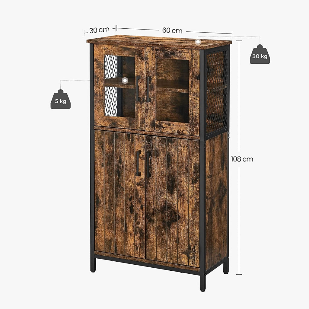 Mobile contenitore 60 x 30 x 108 cm credenza mobiletto ripiani regolabili arredo bagno struttura in acciaio per soggiorno cucina stile industriale marrone 12_0006441