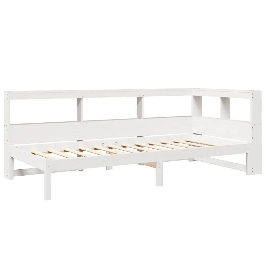 Letto Libreria senza Materasso-Struttura Letto con contenitore Bianca 90x200 cm Legno di Pino 692038
