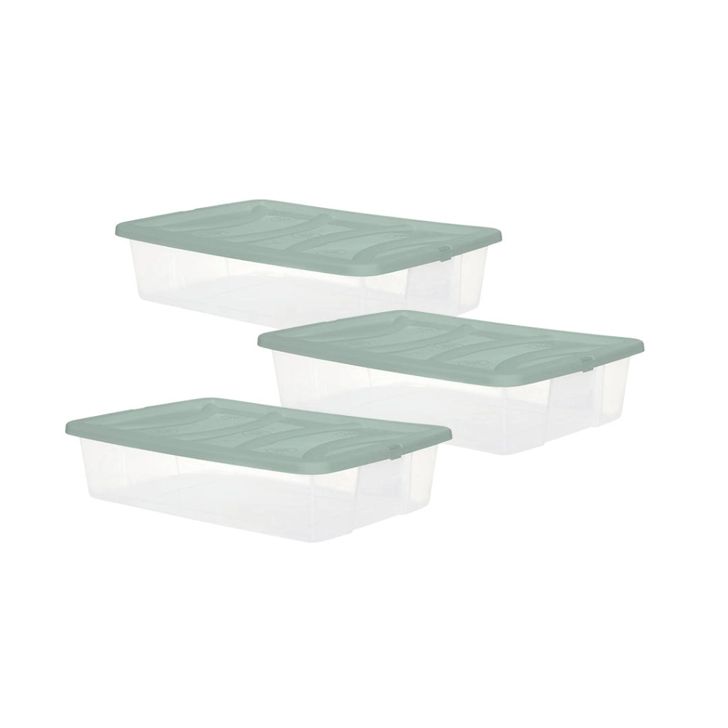 SET 3 PZ BOX SCATOLA SOTTO LETTO DA 60X40XH14CM IN PLASTICA CON COPERCHIO VERDE
