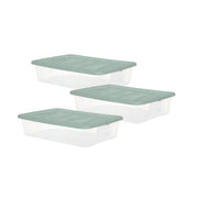 SET 3 PZ BOX SCATOLA SOTTO LETTO DA 60X40XH14CM IN PLASTICA CON COPERCHIO VERDE