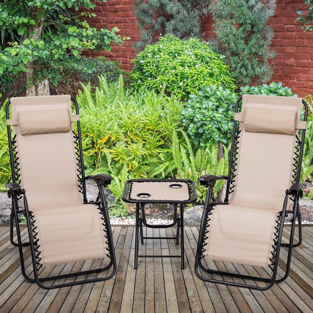 3 sedie a sdraio a gravità zero, per patio, sdraio, sedie da giardino, piscina, reclinabili, pieghevoli, set di sedie a sdraio (beige)