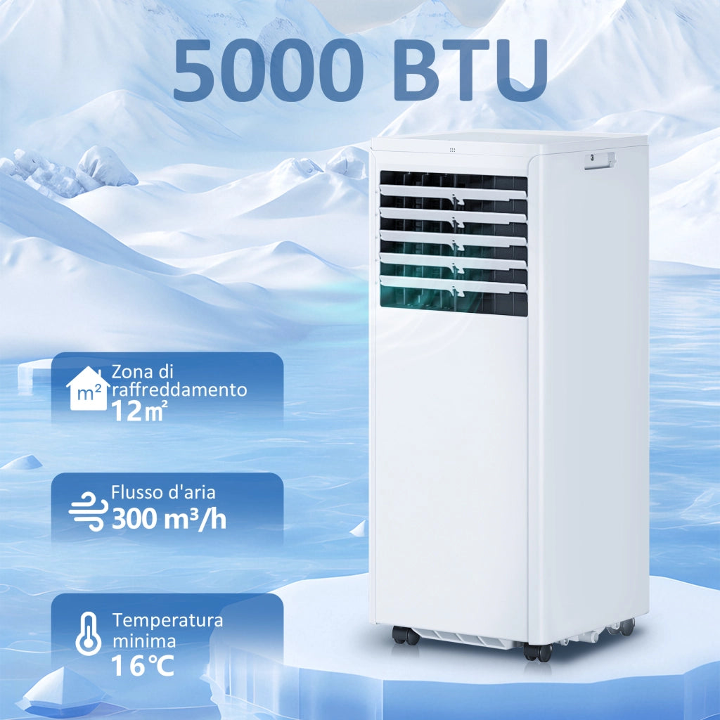 5000 BTU Portable AC, 4-in-1 Unit: Cooling, Dehumidifying, Fan, Sleep Mode