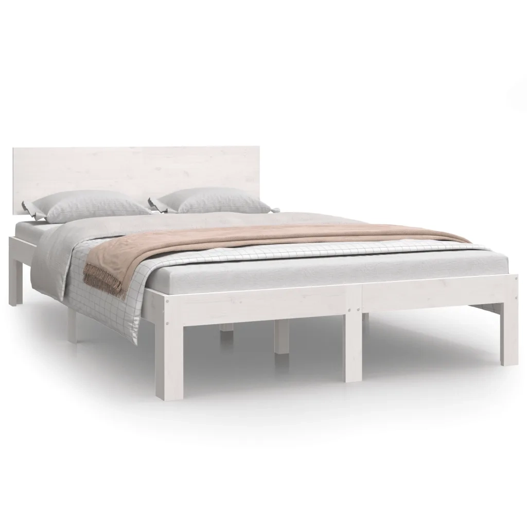 Letto matrimoniale | Letto per adulti | Giroletto Bianco in Legno Massello di Pino 120x200 cm