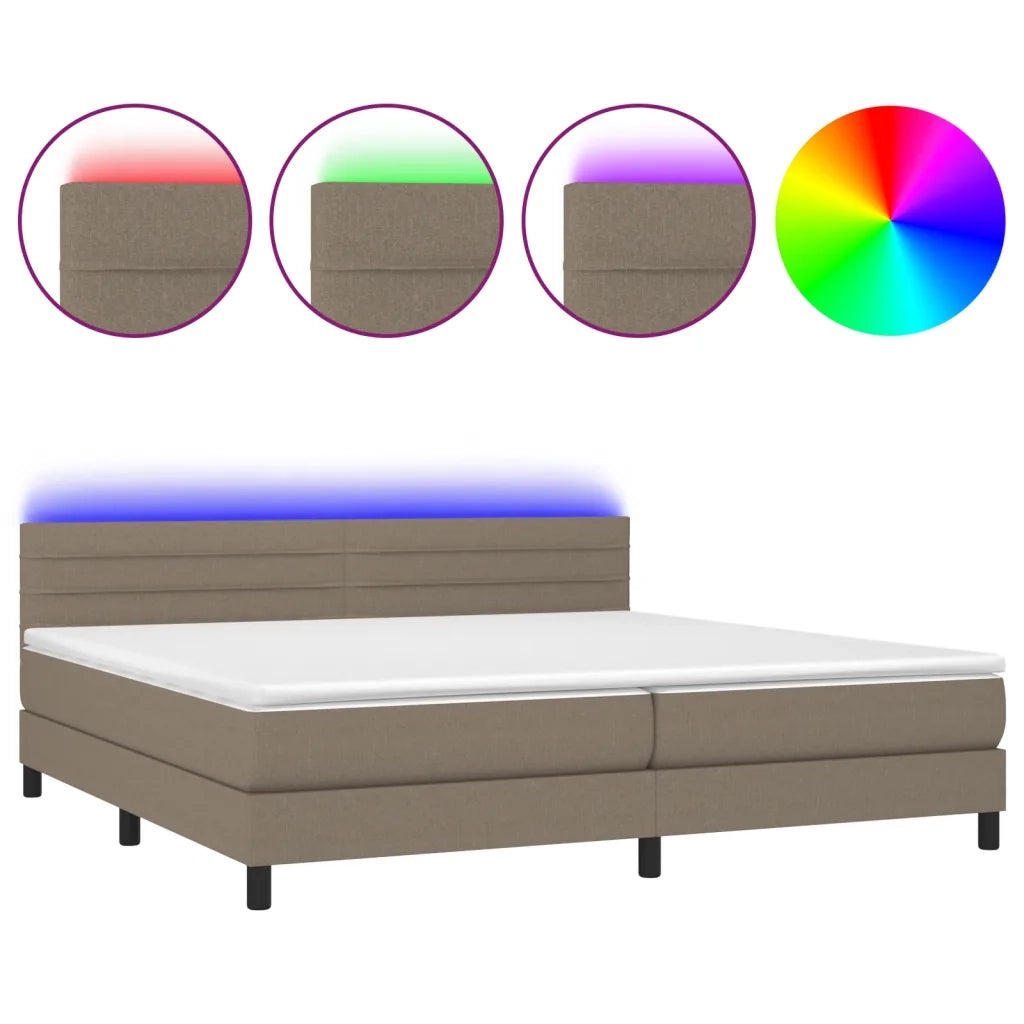Letto a Molle Materasso e LED tortora 200x200cm in Tessuto cod mxl 64638
