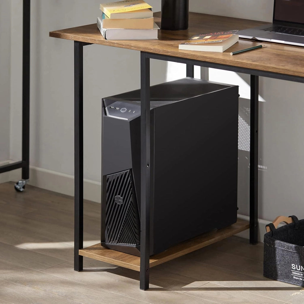 Scrivania con 2 ripiani, Tavolo da bar girevole a 360 gradi, Tavolo per computer con ruote, Stile industriale, FWT93-F