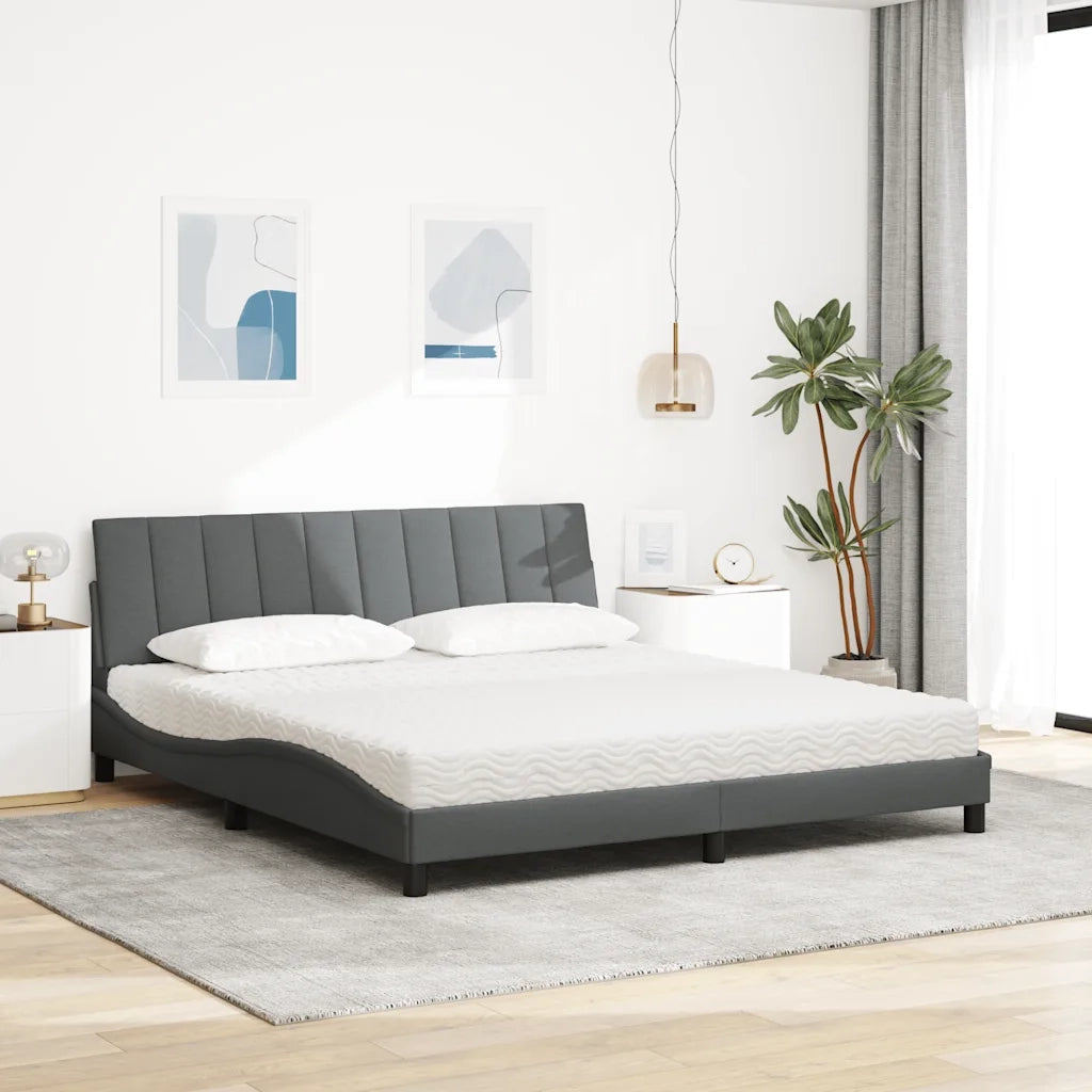 Letto con Materasso Hanko Grigio Scuro 180x200 cm Tessuto 3310546