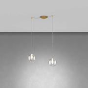 Lampadario Contemporaneo Eclipse Metallo Ottone Vetro Trasparente 2 Luci G9