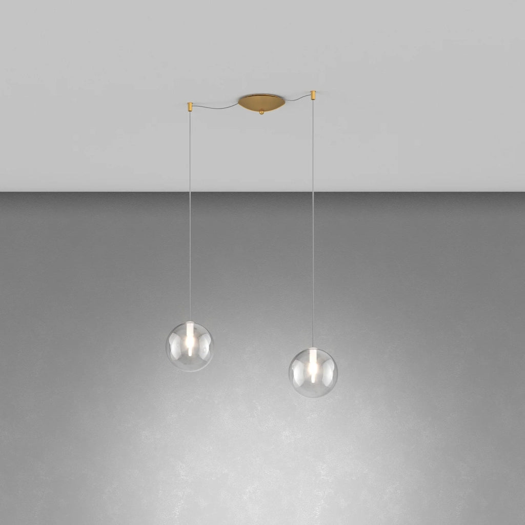 Lampadario Contemporaneo Eclipse Metallo Ottone Vetro Trasparente 2 Luci G9