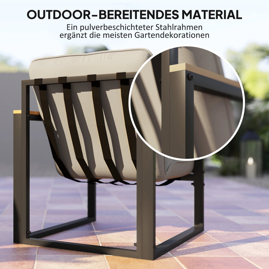 Set di mobili da giardino a 4 posti; divano a 2 posti e 2 poltrone; cuscini grigio chiaro; mobili da balcone