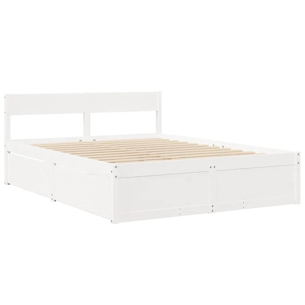 Letto Cassetti e Materasso Bianco 140x200cm Legno Massello Pino