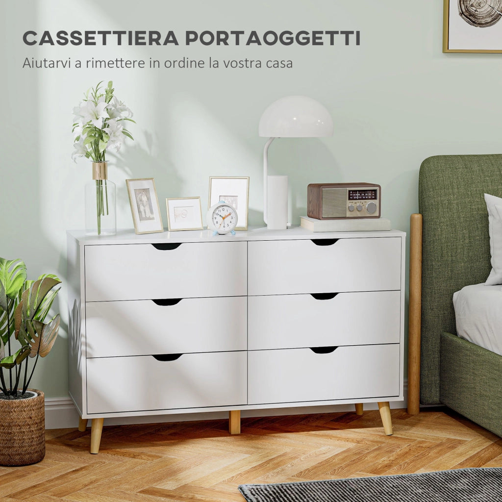 Cassettiera con 6 cassetti ¨C zephmum ¨C bianco e legno, pino, 120x40x76 cm