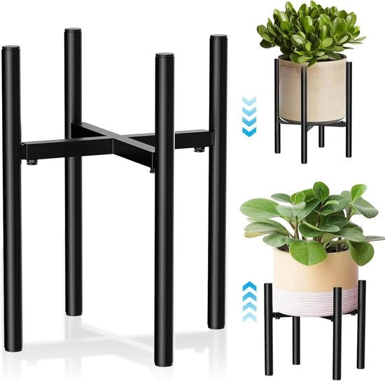 Regolabile Tavolo Fiori in Metallo - Nero - Per Esterni e Interni - Adatto per Vasi da 20-35 cm - Scaffale per Piante