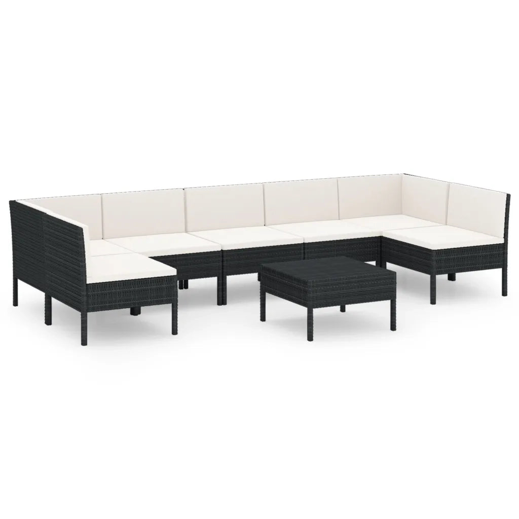 Set Divani da Giardino 8 pz con Cuscini in Polyrattan Nero cod mxl 38490