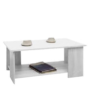 TAVOLO DA CAFFÈ IN LEGNO BIANCO CON RIPIANO E 4 SUPPORTI DIMENSIONI 89X48X42CM