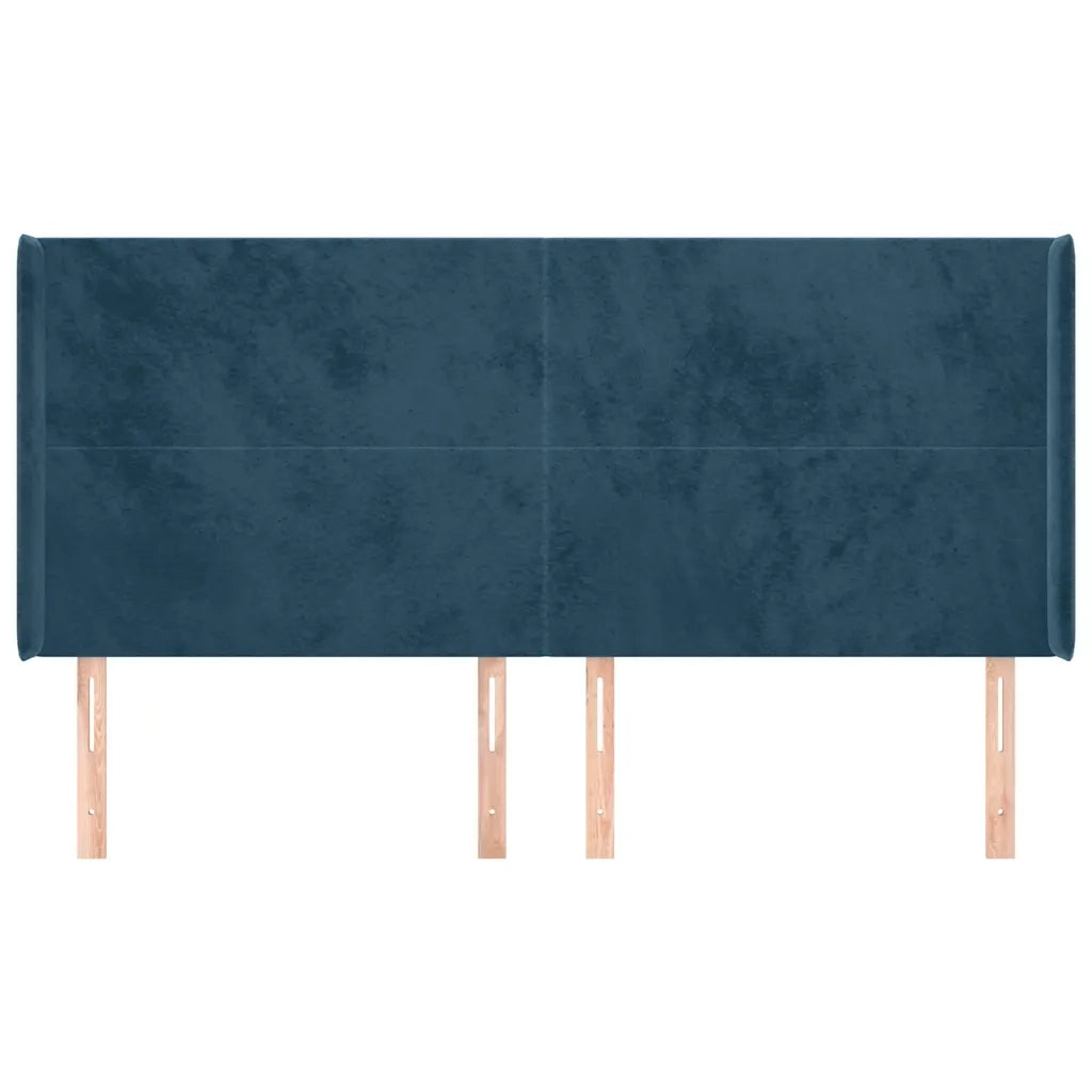 Testiera | Testata ad Orecchio Blu Scuro 163x16x118/128 cm in Velluto