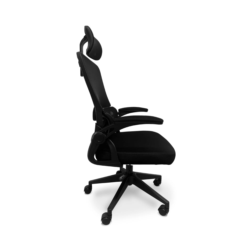 Lyn - Sedia da uffico ergonomica ad altezza regolabile, dotata di poggiatesta, imbottitura lombare e ruote girevoli - colore nero