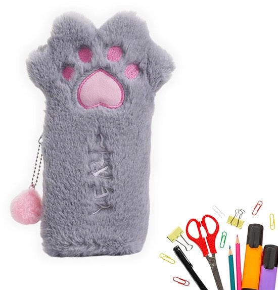 Etui per gatti grigi, tas di scrittura con fodera in plu, etui morbido con pen holder, tas di scrittura con chiusura a raccordo, tas cosmetico portatile, 1 pezzo