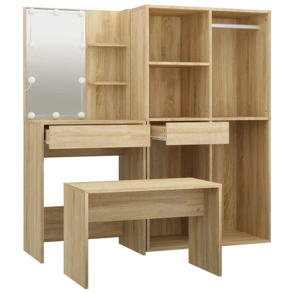 Set Tavolo da Toeletta con LED Rovere Sonoma Legno Multistrato 3114101