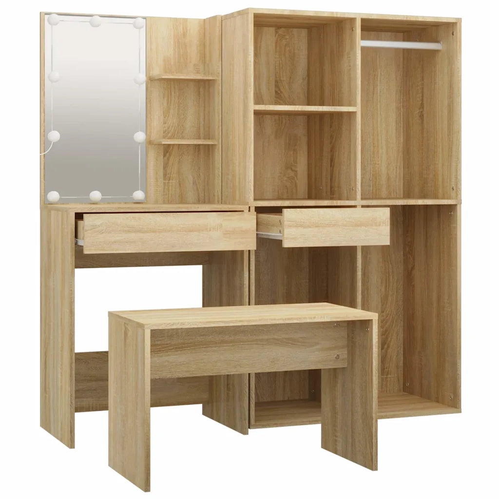 Set Tavolo da Toeletta con LED Rovere Sonoma Legno Multistrato 3114101