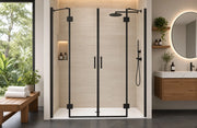 Nicchia Doccia 200 cm Saloon DOPPIO BATTENTE Cristallo Temperato 6mm Profilo NERO OPACO H200 cm LENA