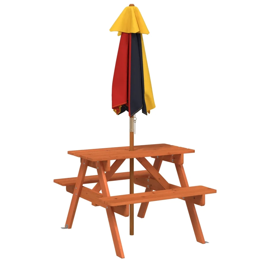 Tavolo da Picnic per 4 Bambini con Ombrellone Legno di Abete 3281615