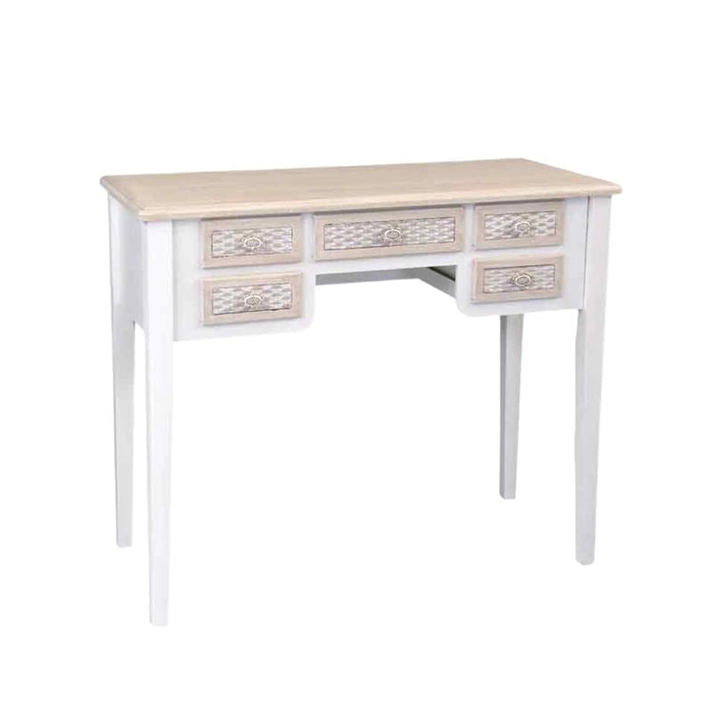 MA MAISON SCRIVANIA BIANCA IN LEGNO 90X40X79 CM CON 5 CASSETTI, SCRITTOIO ELEGANTE STILE SHABBY CHARM PER STUDIO E CAMERA