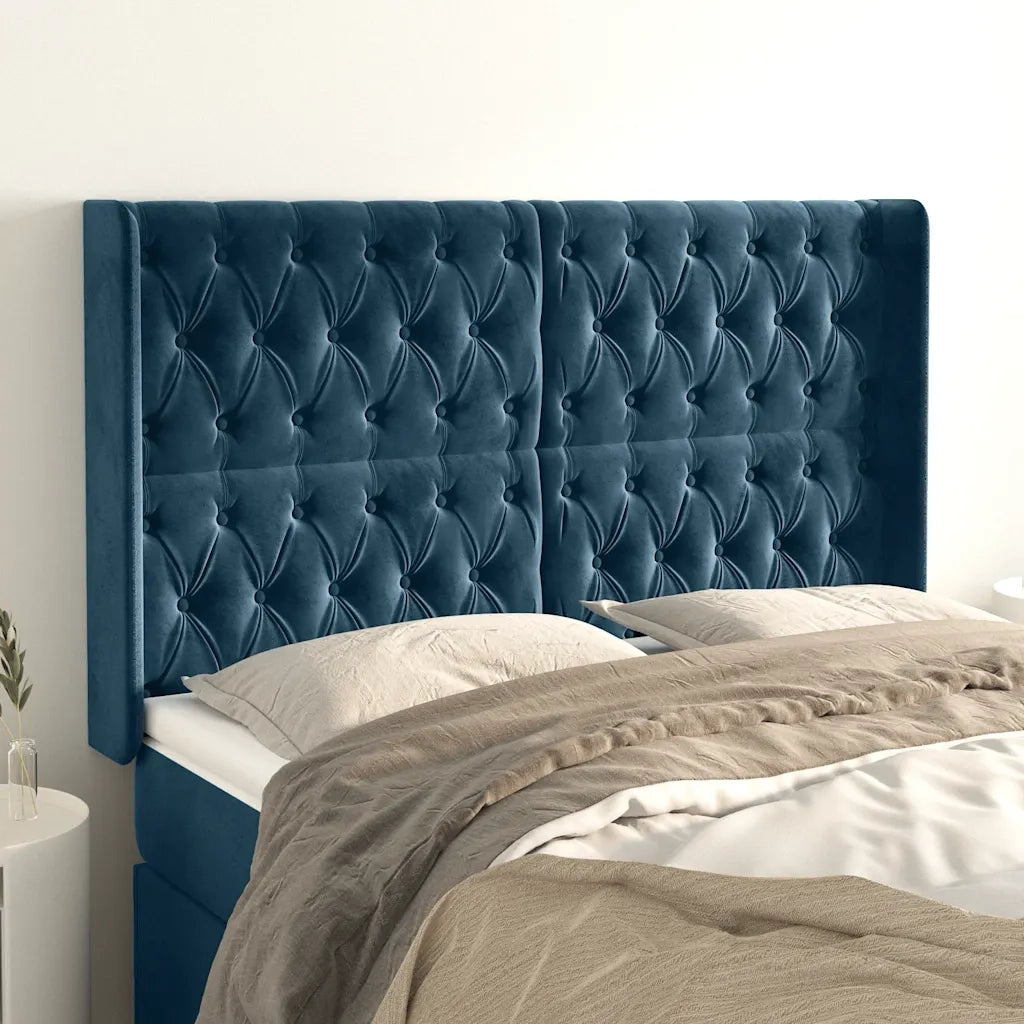 Testiera | Testata ad Orecchio Blu Scuro 147x16x118/128 cm in Velluto
