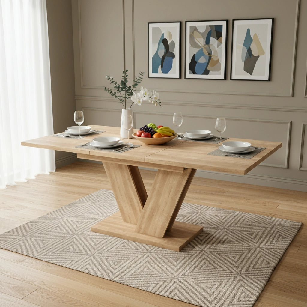 Tavolo da pranzo - rettangolare estraibile - 140/180x80 cm - gambe a V - per 4-6 persone - rovere