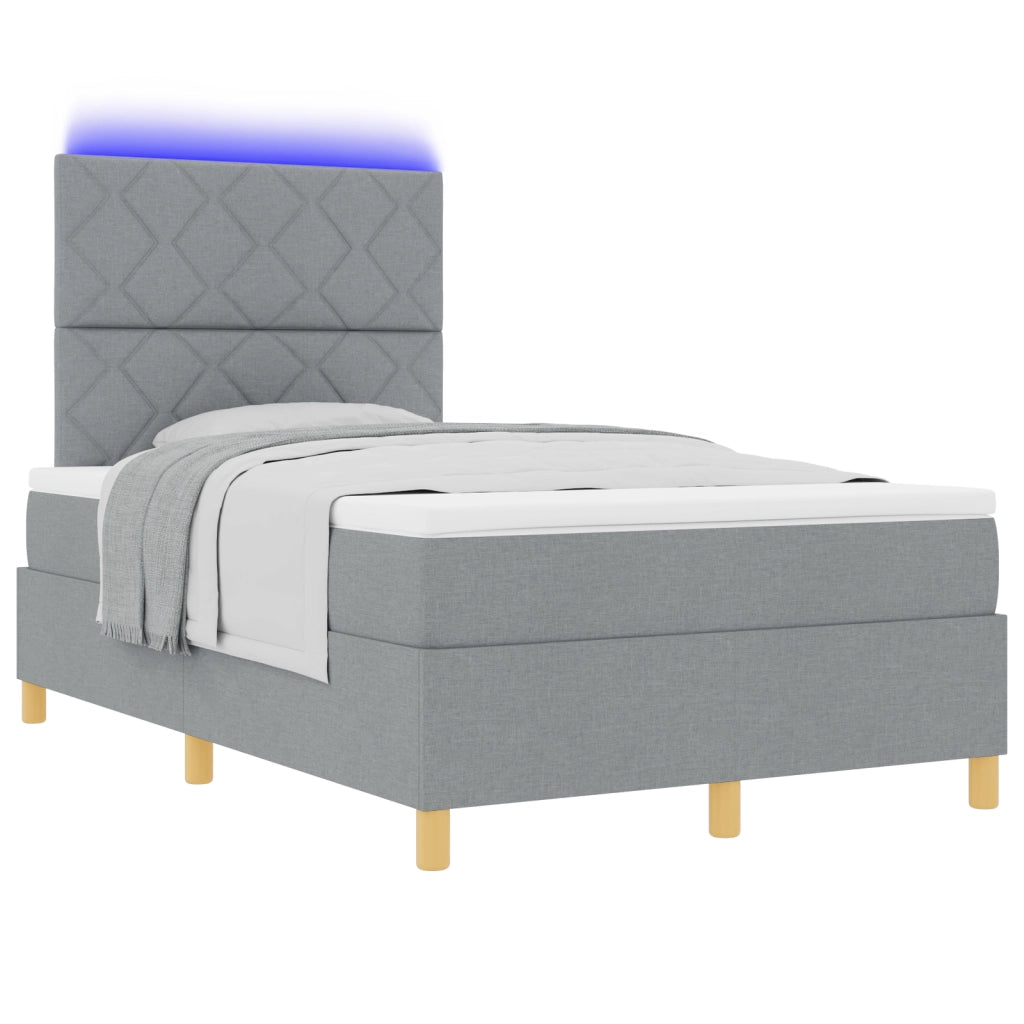 Letto a molle con materasso & LED Grigio chiaro 120x200 cm Tessuto