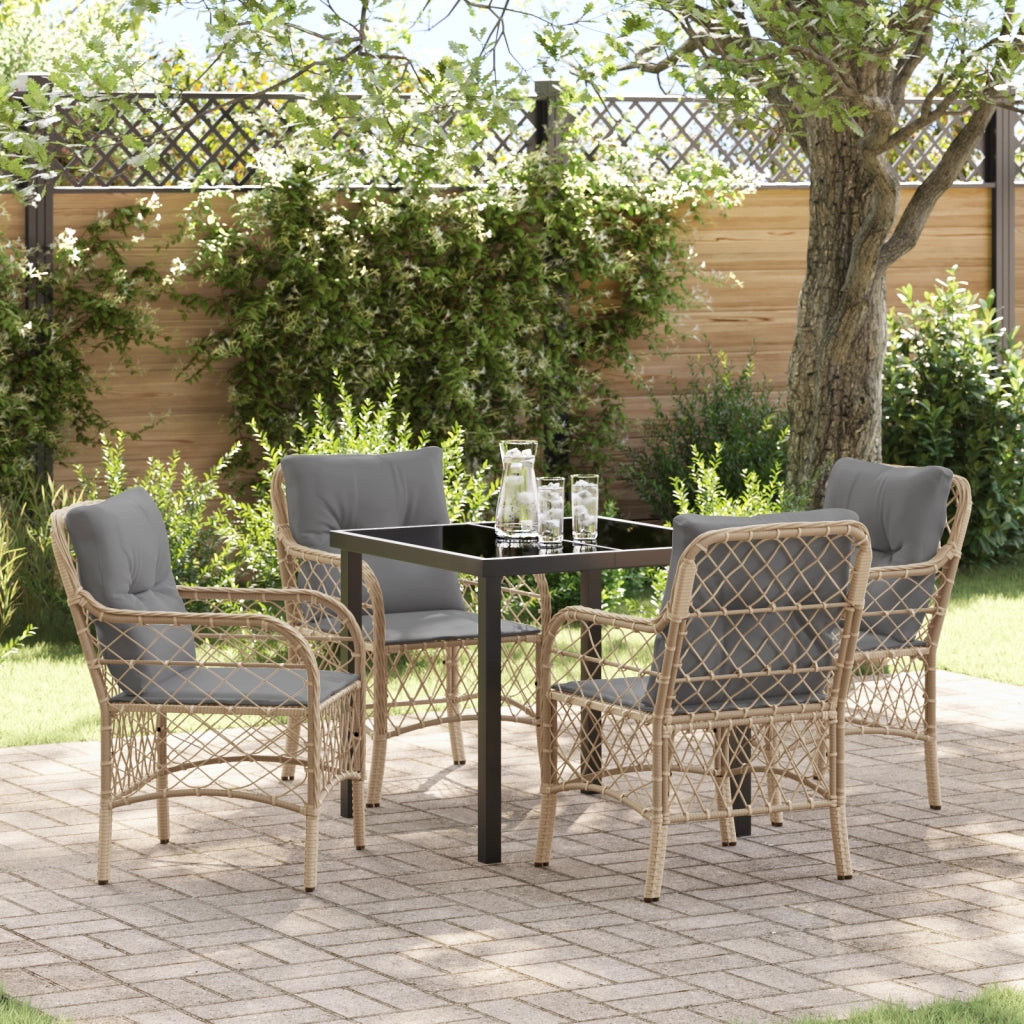 Set da Pranzo da Giardino di 5 Pezzi con Cuscini Beige Polyrattan